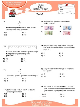 ilkokul 1. Sınıf Genel Tekrar Testleri 